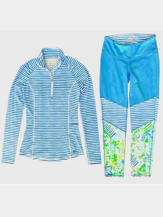 Lilly Pulitzer Pants - LILLY PULITZER ZANZIBAR BEACH HAPPY STRIPE JUSTINE HALF ZIP JACKET LEGGINGS XXS